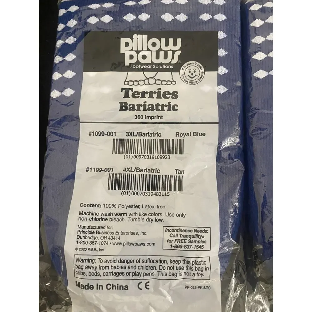 2 Pair Pillow Paws Terries Bariatric Non Slip 3XL Royal Blue 1099 Latex Free NIP